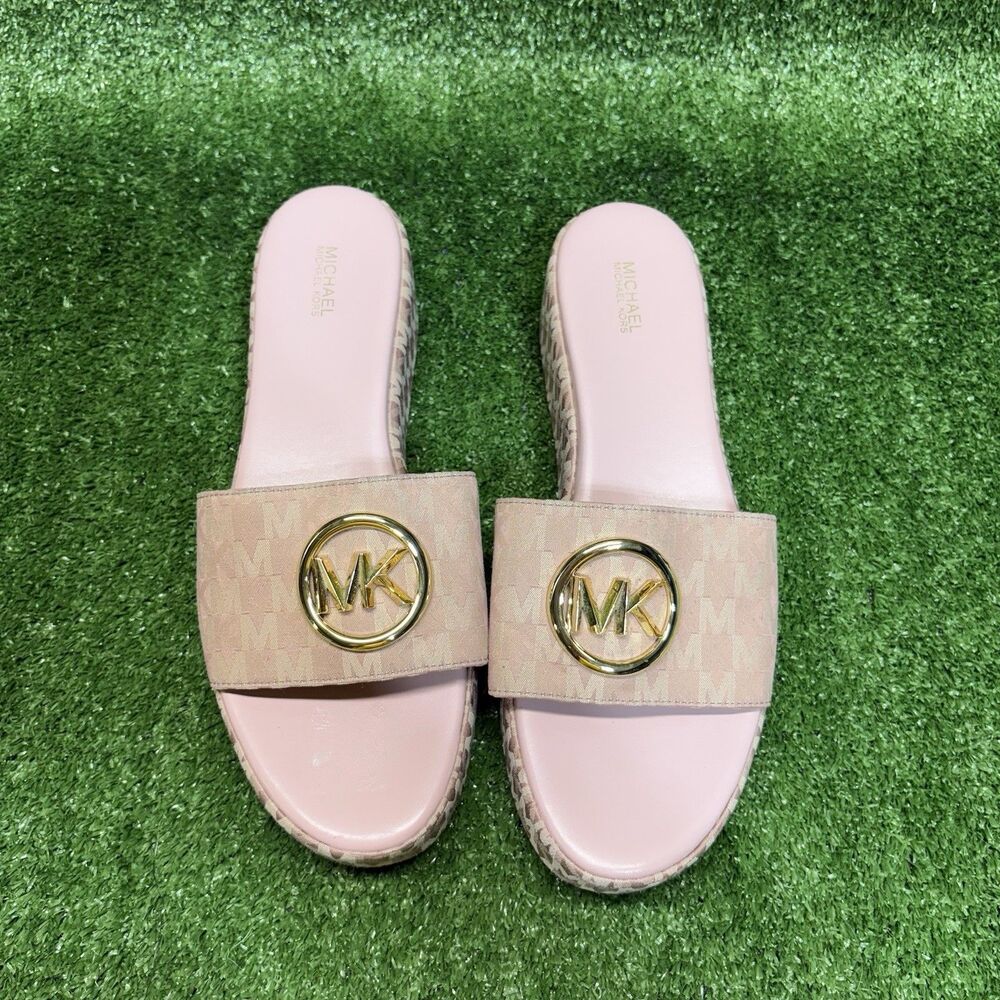 Michael Kors Sadler Monogram Light Pink Platform Slide Sandal Womens size 11M